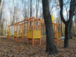 Детский веревочный парк 9 этапов (без страховки) на деревянном каркасе