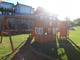Детская деревянная площадка Клубный домик 2 с WorkOut Luxe со стойкой для качелей